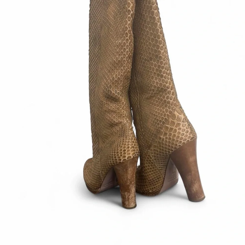 Python Snake-Print Real Leather Knee Boots - Picture 4 of 5